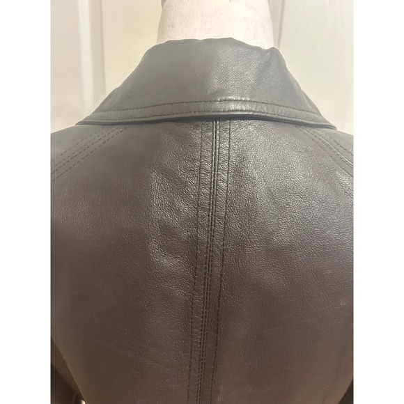 Vintage Kim Roger's Small chocolate brown leather Jacket coat blazer one button - Picture 7 of 9